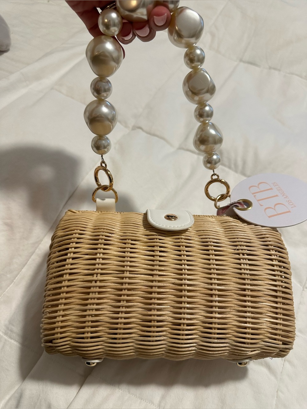 BTB Los Angeles Page Mother-of-pearl Rattan Top Handle Bag Natural NWT - Picture 7 of 12